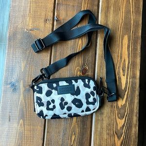Dagne Dover Mara Phone Sling Crossbody Neoprene Bag Leopard Print Black/Cream